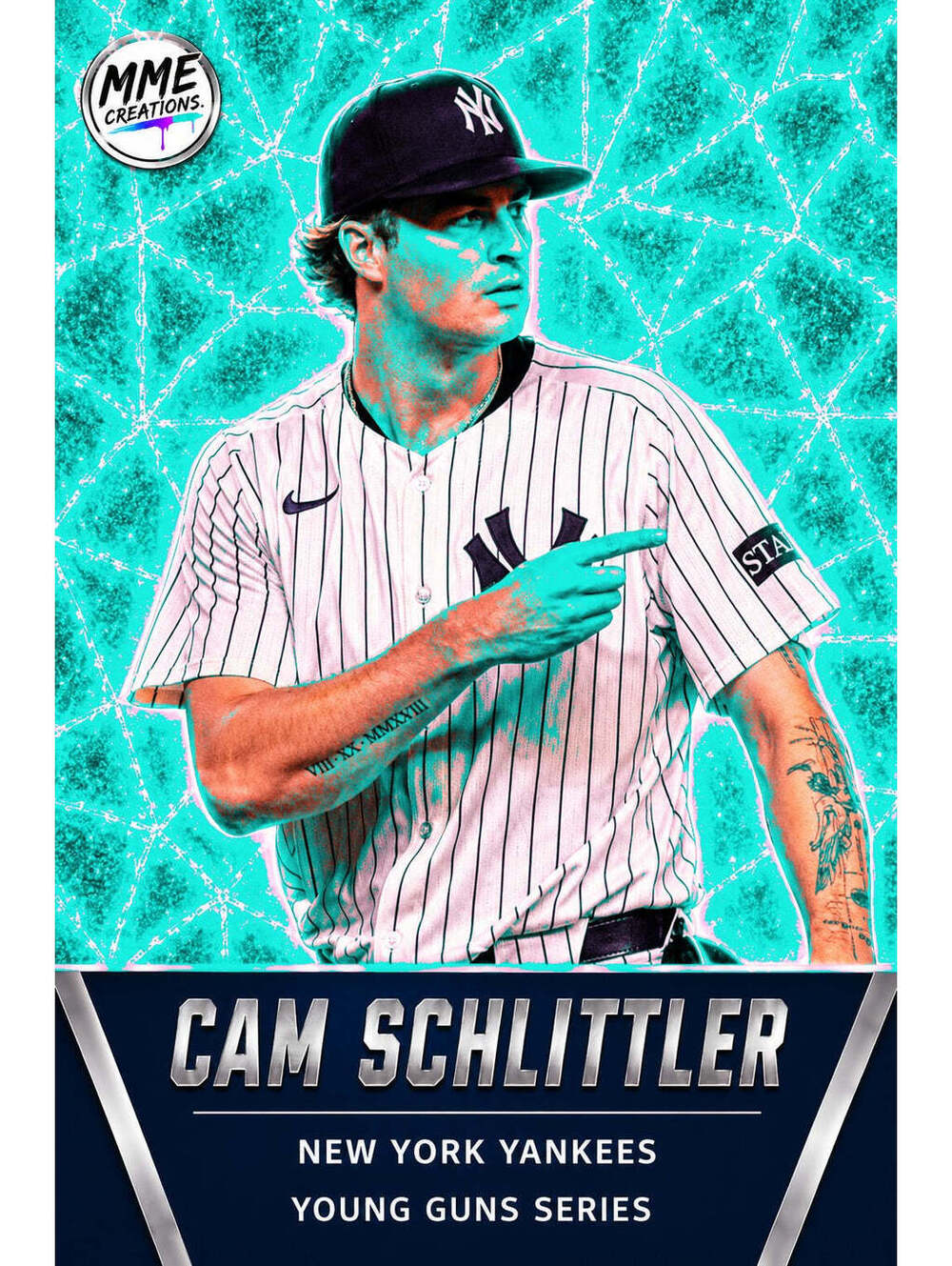 4309 Cam Schlittler Young Guns Laminated Custom Baseball Card Teal Ice